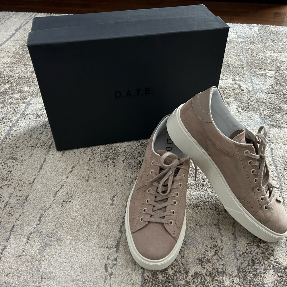 D.A.T.E. Luxury Italian Leather Sneakers – Taupe / Beige – Men’s